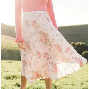 Rachel Parcell Pink Floral A-Line Pleated Midi Skirt